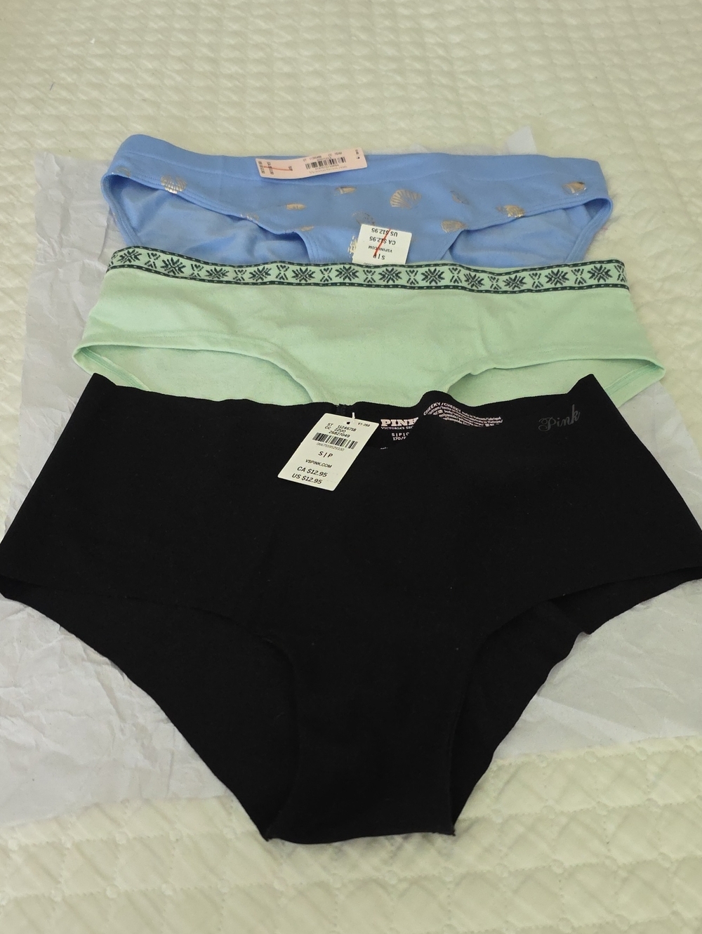 Victoria's Secret PINK Women's Hipster Panty Set - Blue, Mint, Black Size S